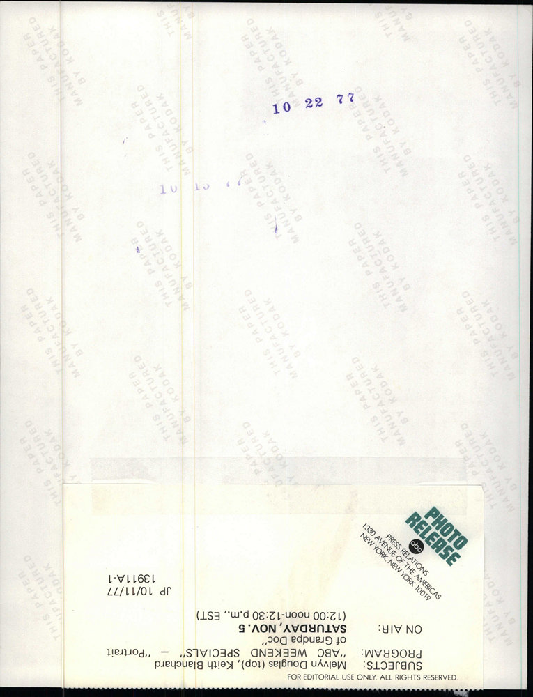 Melvyn Douglas & Keith Blanchard in Portrait of Grandpa Doc 1977 vintage promo photo print