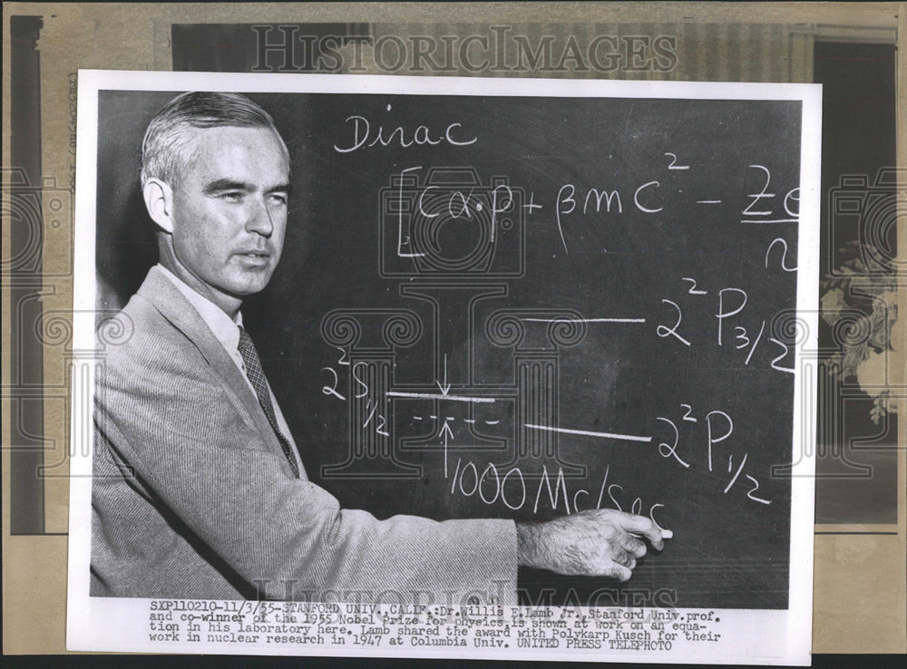 1955 Press Photo Willis Lamb Stanford Columbia Polykarp Kusch Nuclear - Historic Images