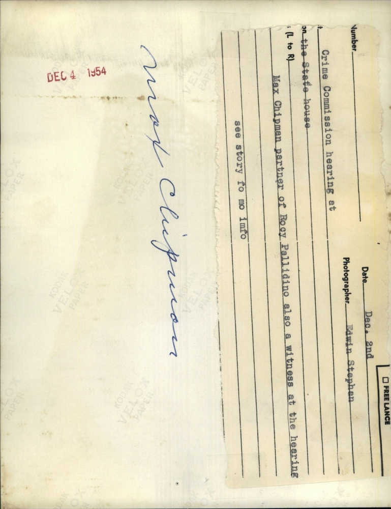 Max Chipman witness at Crime Commission hearing 1954 Vintage Press
