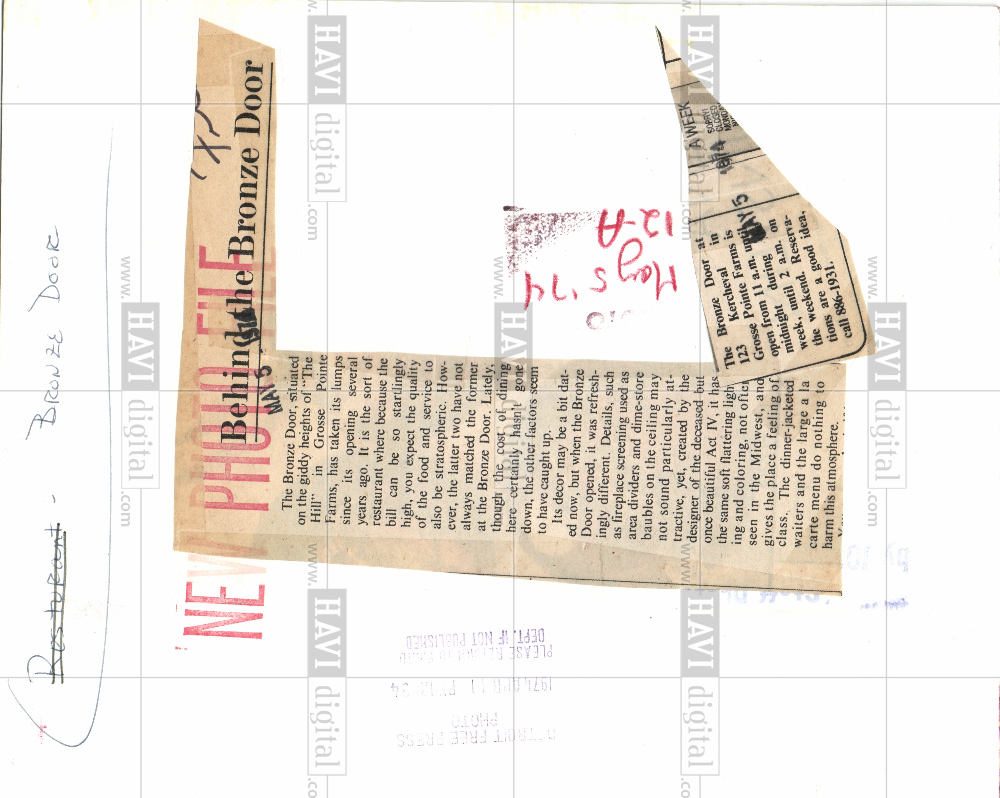 Bronze Door Grosse Pointe Menu