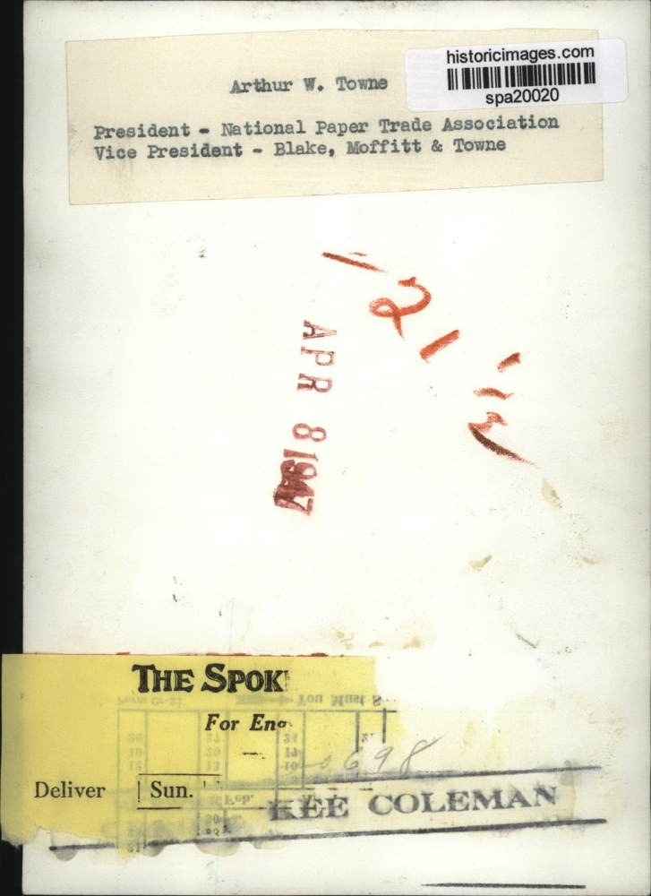 1947 Arthur W Towne President National Paper Trade Association Historic Images