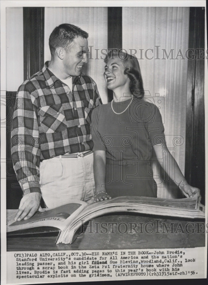 1956 Press Photo John Brodie Stanford Univ. girlfriend Sue Blevins