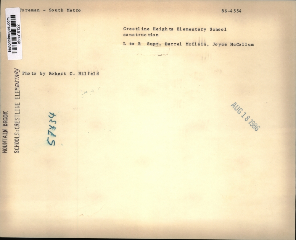Construction Of Crestline Elementary School Mountain Brook 1986 Construction Of Crestline Elementary School Mountain Brook 1986