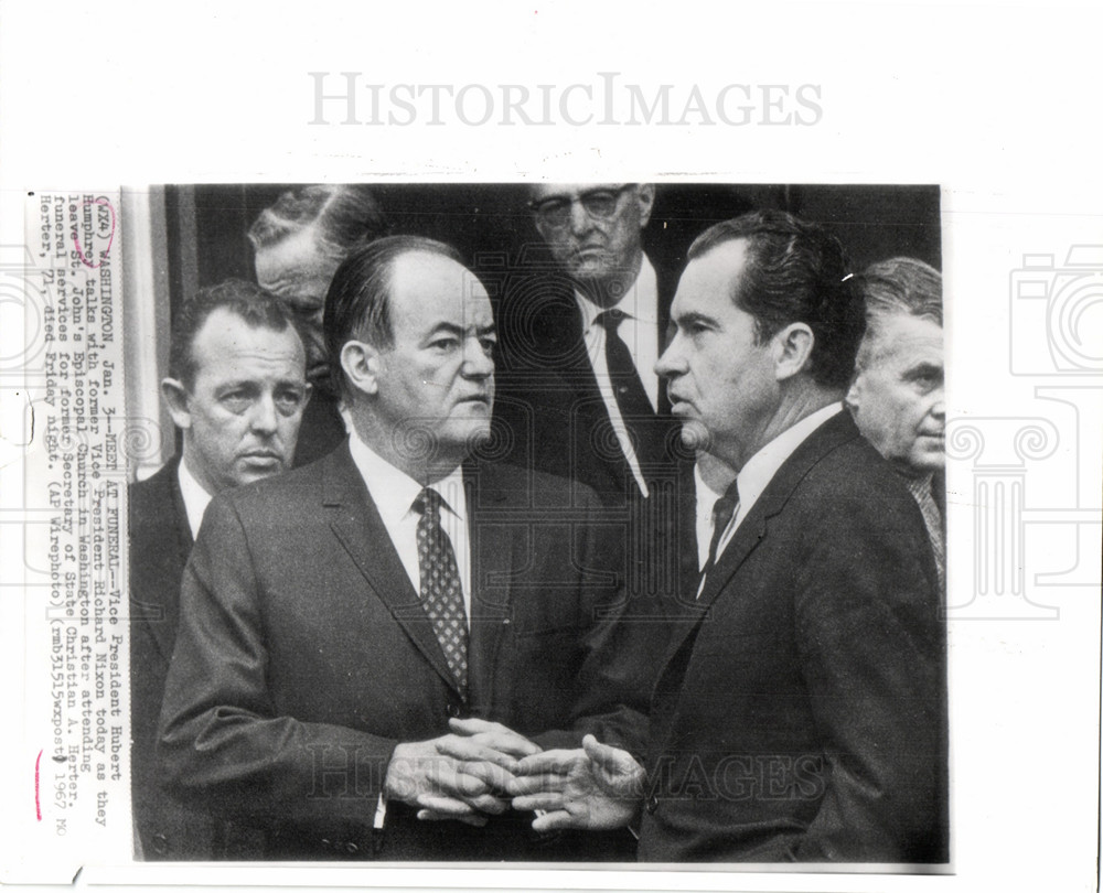 1967, Hubert Humphrey Richard Nixon funeral - Historic Images