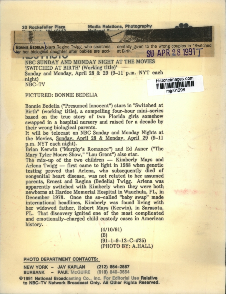 1991 Bonnie Bedelia plays Regina Twigg in "Switched at Birth