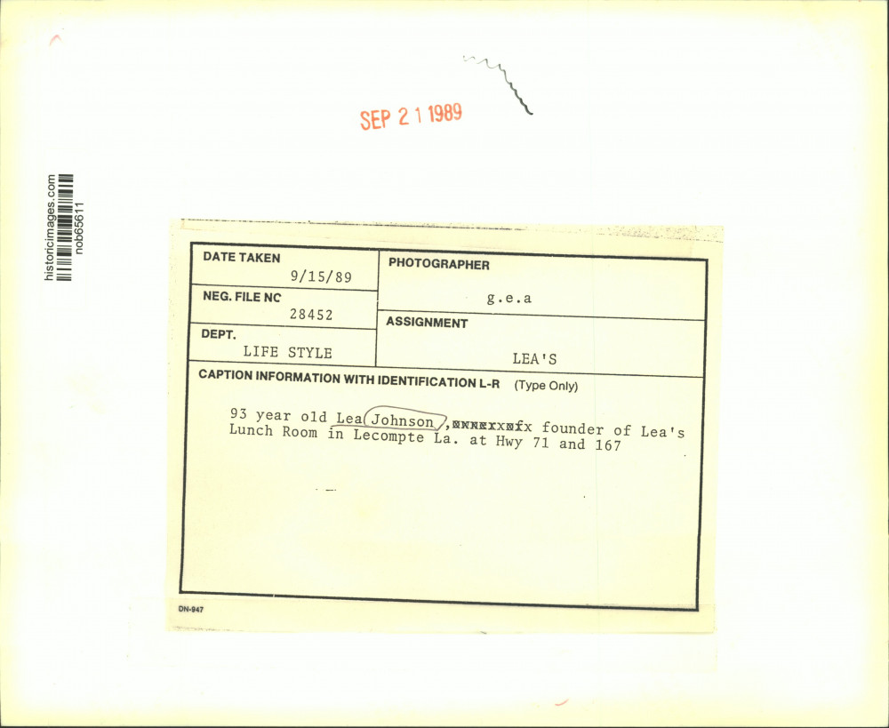 1989 Press Photo Lea Johnson, founder of Lea's Lunch Room in