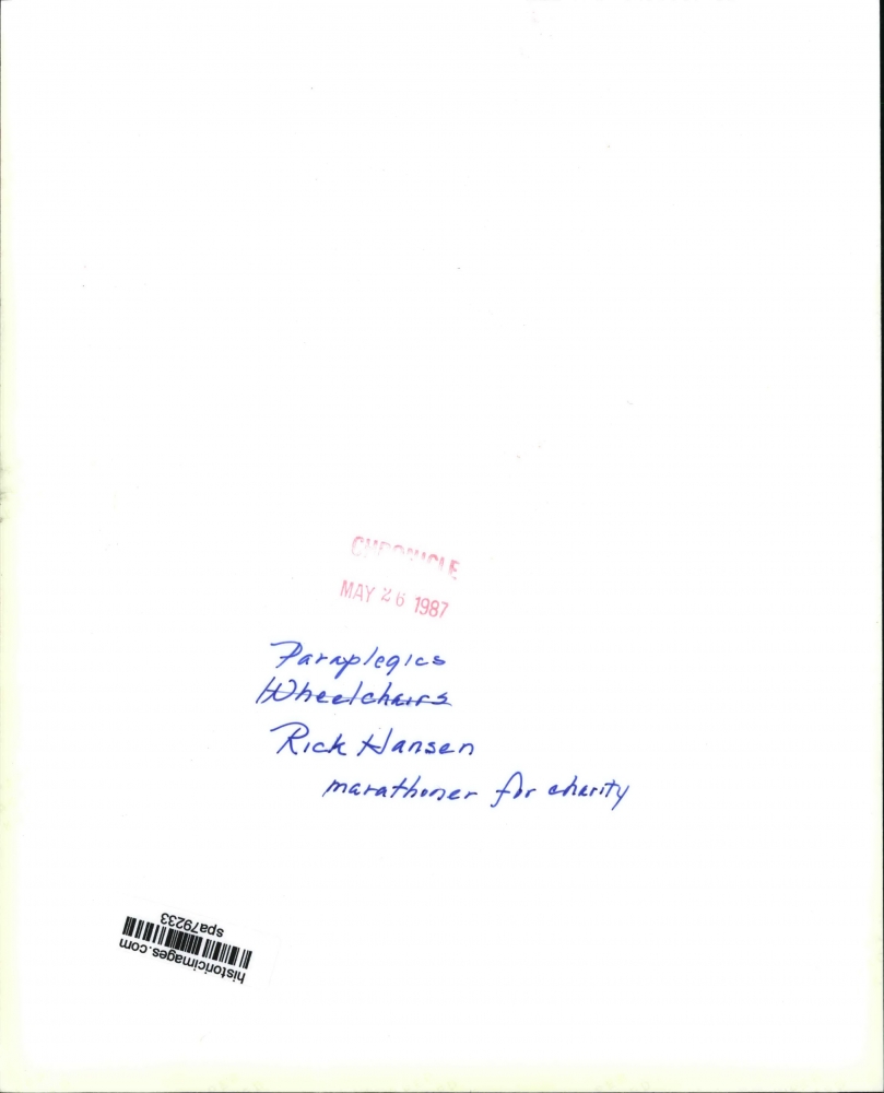1987 Press Photo Paraplegic Rick Hanson Marathons for Charity spa792