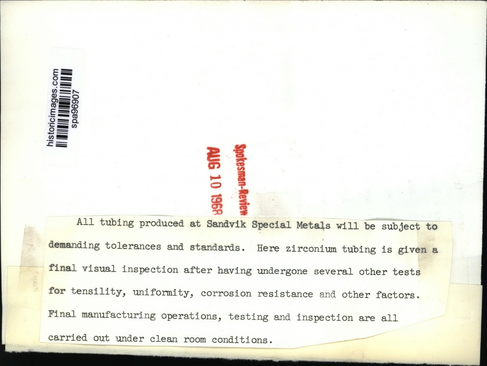 1968 Zirconium Tubing is Inspected at Sandvik Special Metals Historic