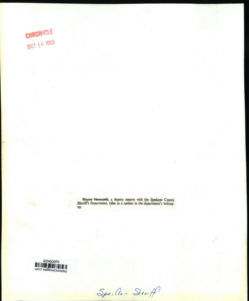 1989 Wayne Spokane Co. Sheriff's Dept spotting in helicopter Historic Images